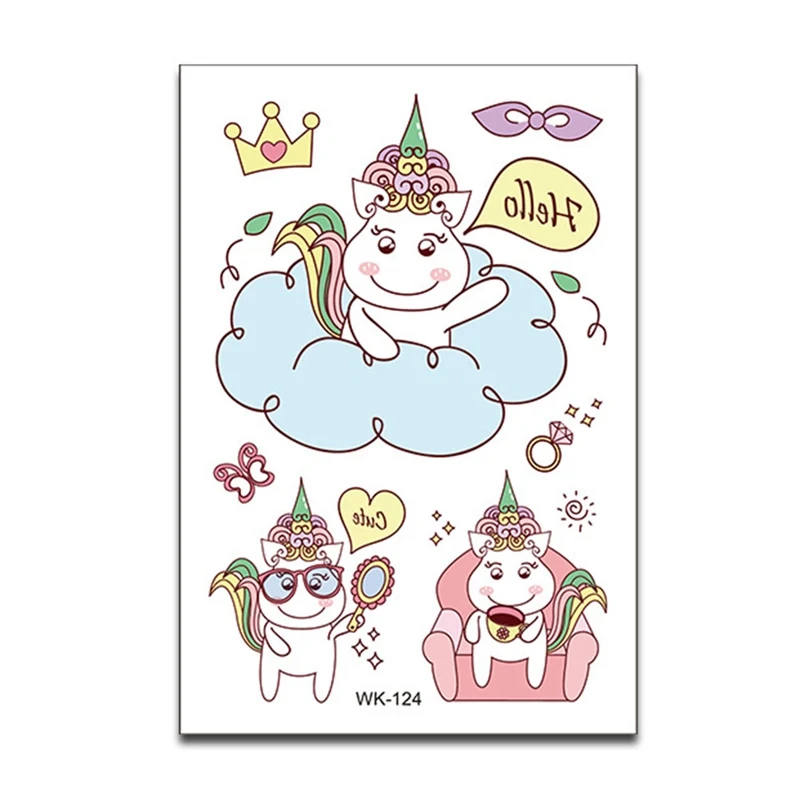 6 Sheet/Pack Random Color Cute Children Kids Cartoon Temporary Tattoos Sticker Girls Kids Unicorn Birthday Party Sticker