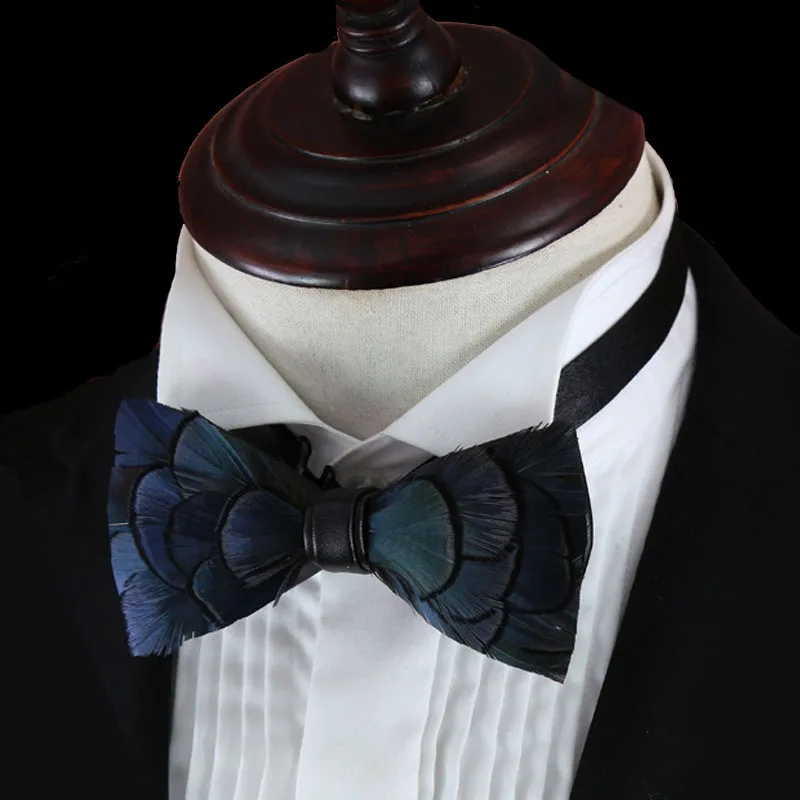 

Bow Tie Natural Blue Feather Men Suit Shirt Night Club Wedding Groom Classic Trendy High Quality Top Grade Collar Flower Bowtie