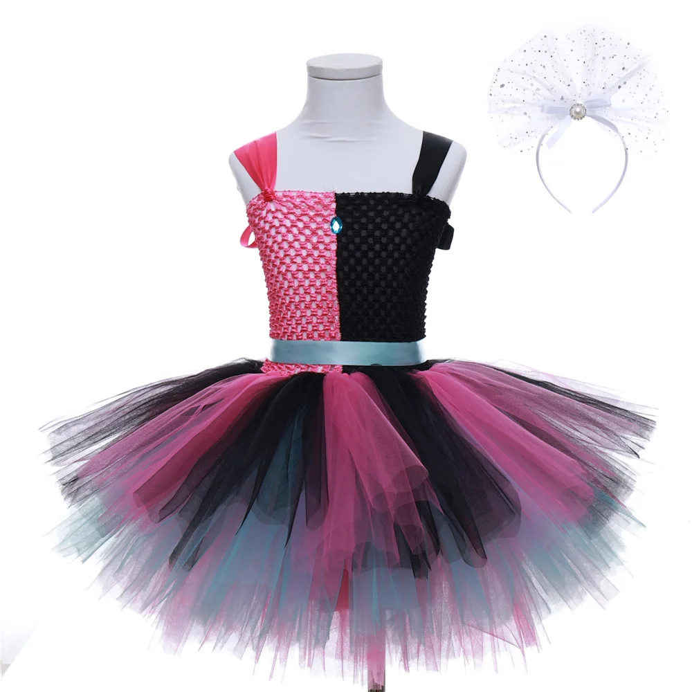 

Kid Hallowen Costume For Girls Witches Tutu Dress With Headband Carnival Cosplay Costumes For Kids Girl Outfit Fluffy Ball Gown