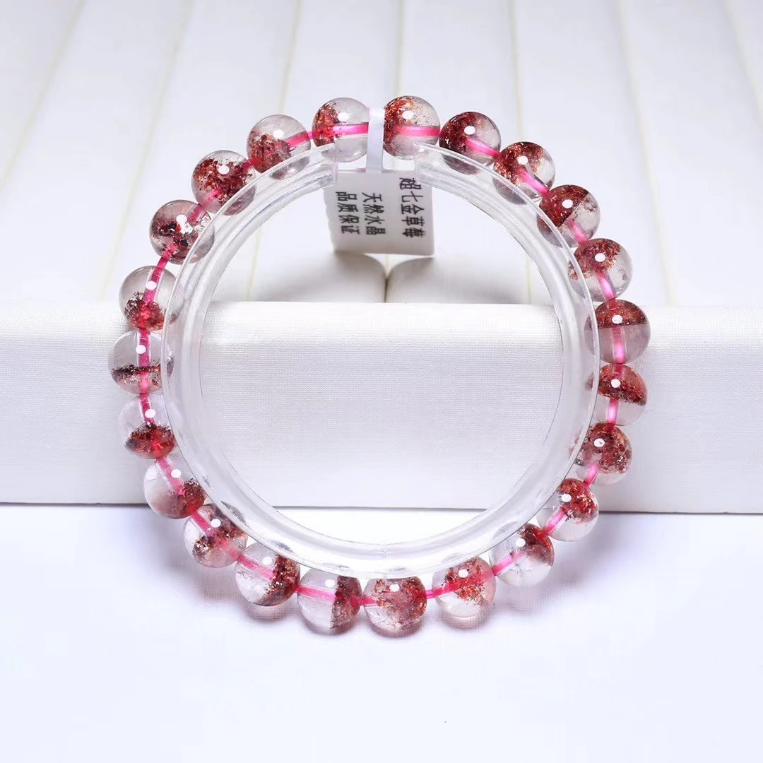

Natural Red Super Seven Lepidocrocite Quartz Bracelet 8.2mm Clear Rutilated Round Bead Stretch Women Rare AAAAA