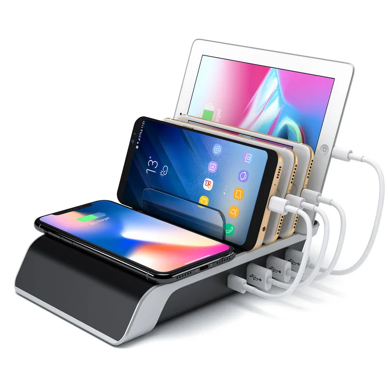 

Подставка для быстрой беспроводной зарядки 10 Вт для Samsung iPhone 12 11 Pro Max, зарядная станция с несколькими USB-портами, органайзер для быстрой заряд...