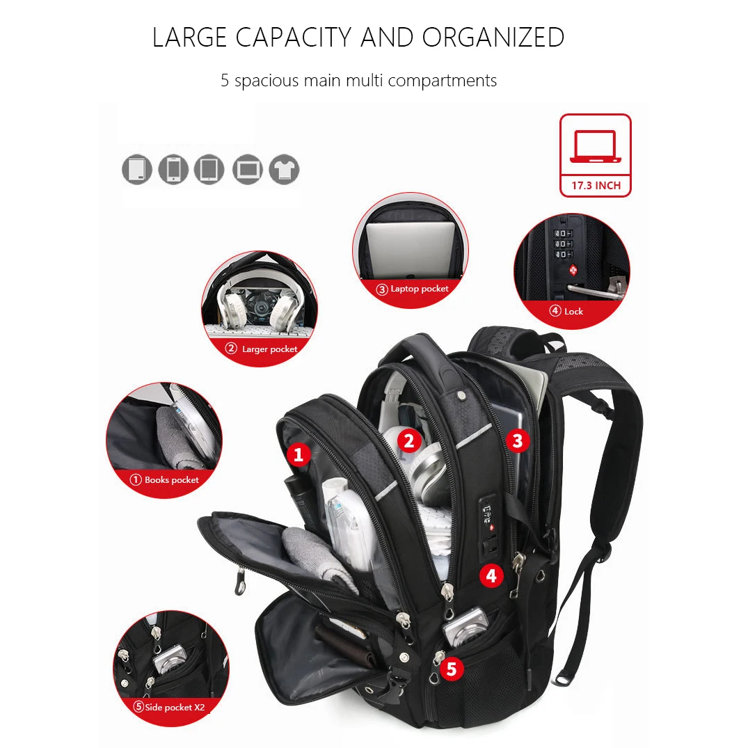 Рюкзак для ноутбука 17 дюймов с USB портом зарядки и защитой от кражи|multifunction