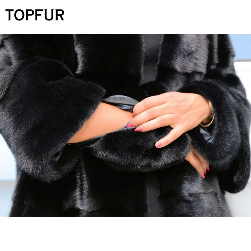 TOPFUR, новинка, модное короткое зимнее женское пальто, пальто из натурального меха для женщин, натуральный мех норки, верхняя одежда и пальто, черные Базовые Куртки