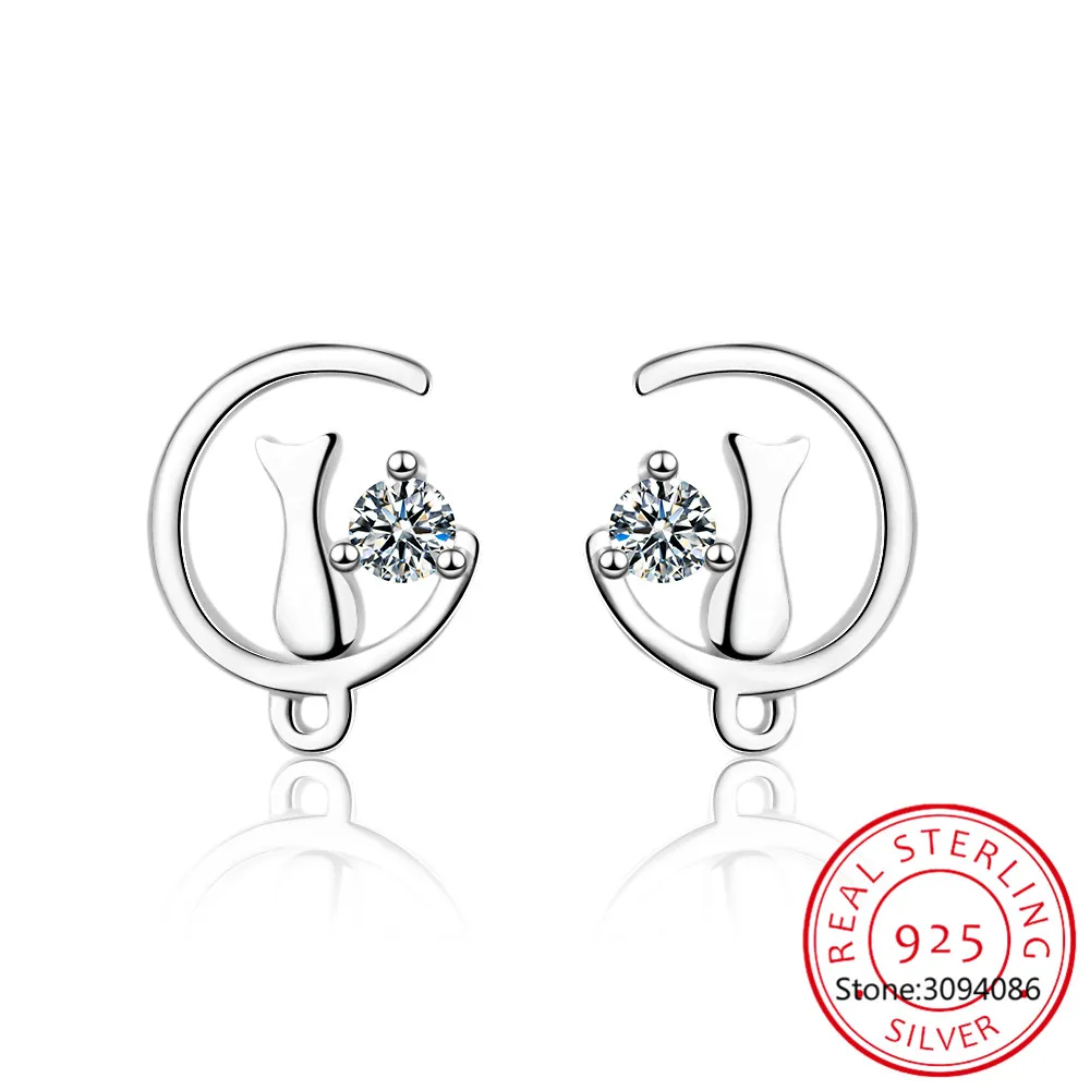 

Новая женская мода 100% 925 стерлингового серебра модные маленький Милый Котик на Луне серьги-гвоздики для девочек подарок для DT74