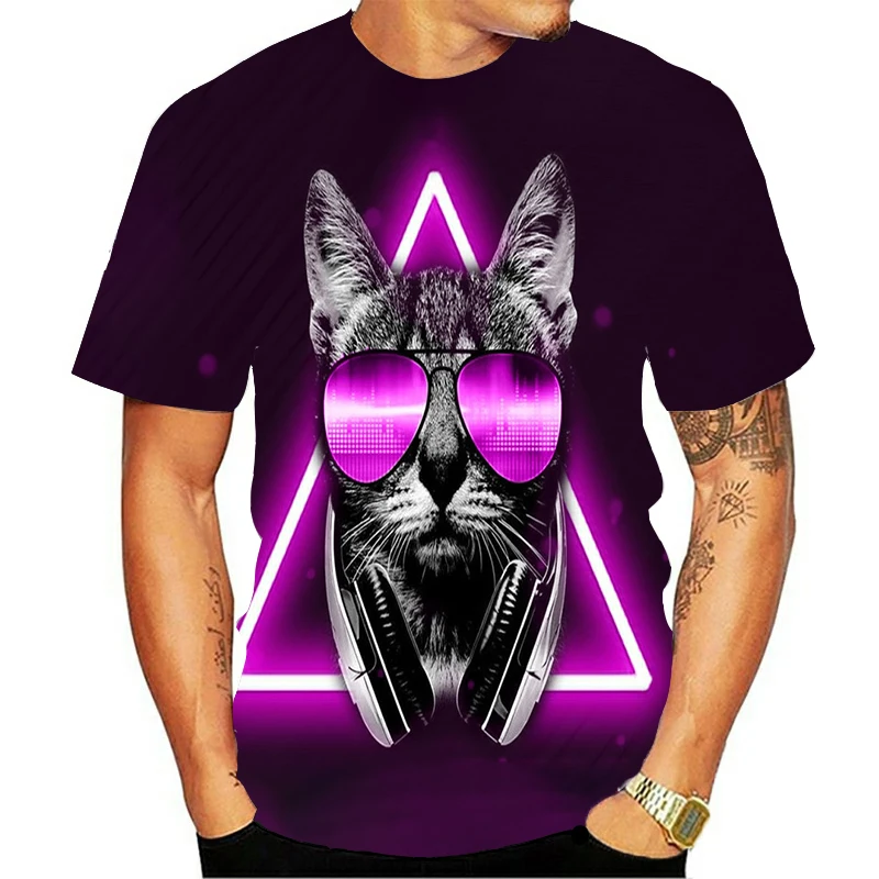 

2021 new boutique animal cat 3D printing T-shirt men and women Harajuku street children O-neck short-sleeved T-shirt