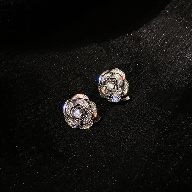 

Trendy Elegant 925 Sterling Silver Plated 14k Gold Flowers Earrings for Women Top AAA Zircon S925 Silver Needle Stud Jewelry