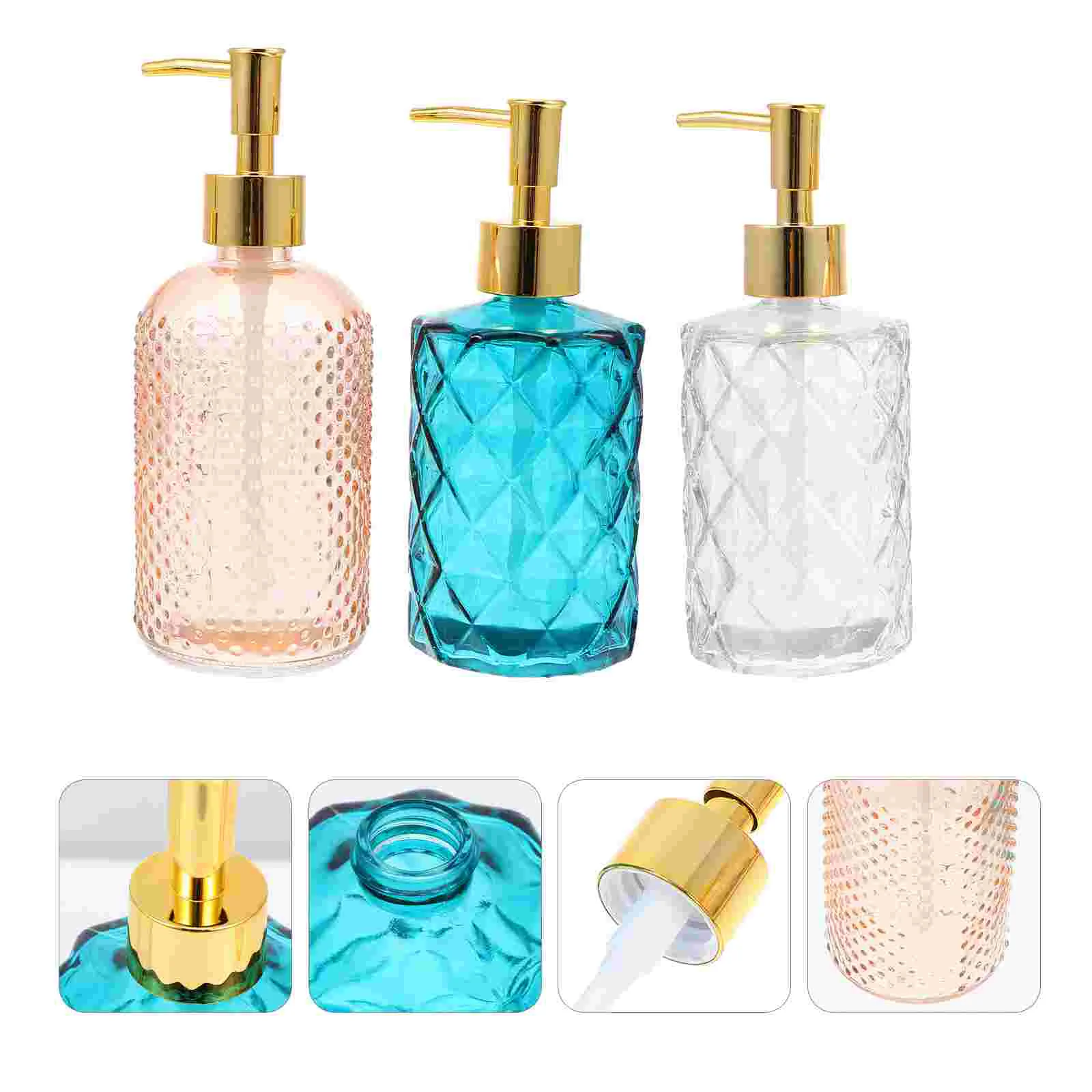 

3pcs Glass Hand Washing Bottle Press Type Shampoo Bottle Sub-packaging Bottles