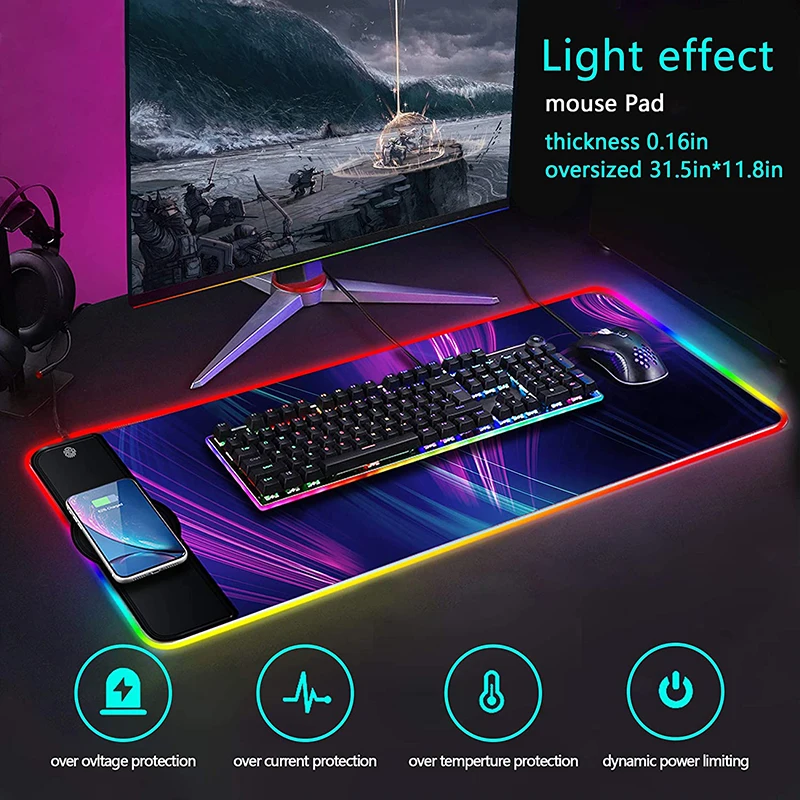 for qi 10w wireless charging mobile phone charger rgb luminous mouse pad led light gaming mousepad desktop pc laptop plate mat free global shipping