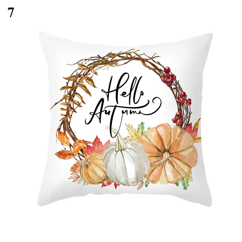 

Fall Pumpkin Cushion Covers 45*45cm Farmhouse Decor Thanksgiving Buffalo Check Linen Throw Pillow Covers Happy Thanksgiving
