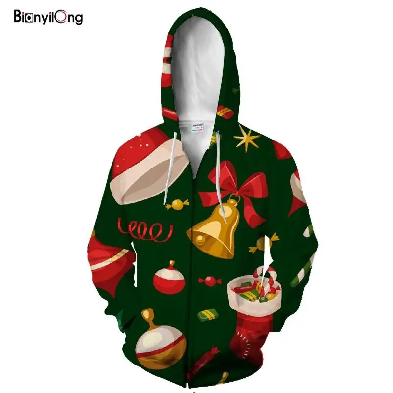 2019 Мужская толстовка новый стиль худи на молнии 3D принт Рождественская елка