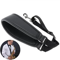 black kid goat genuine leather adjustable saxophone neck strap with snap hook single shoulder strap for saxophone