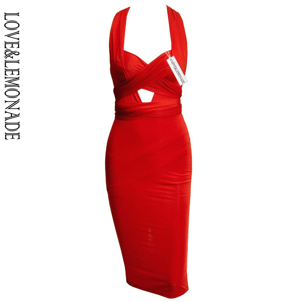 Женское вечернее платье LOVE & LEMONADE красное с лямкой на шее модель LM80916|party dresses|tb