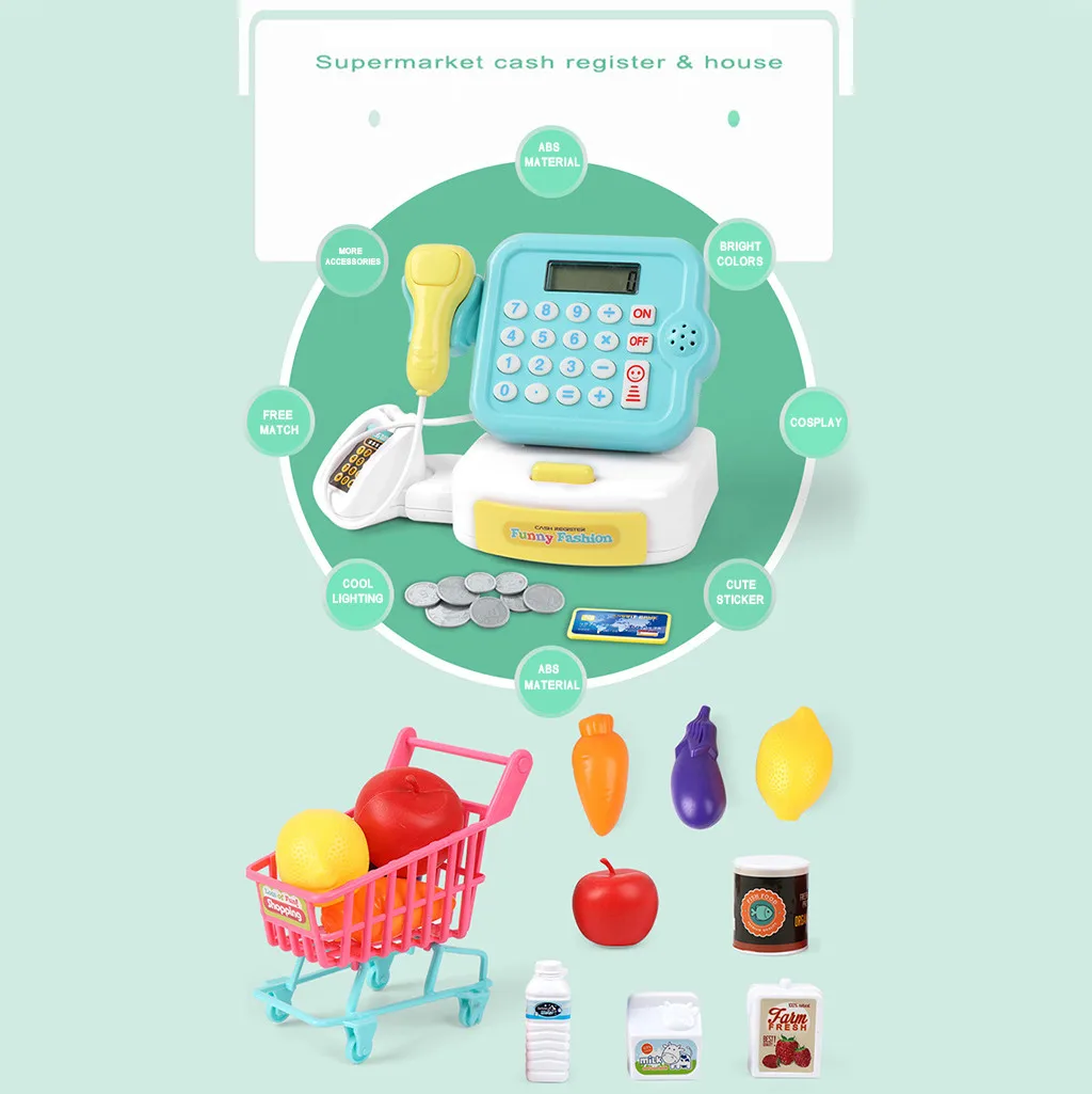 Детские ролевые игрушки имитация кассового аппарата касса для покупок набор
