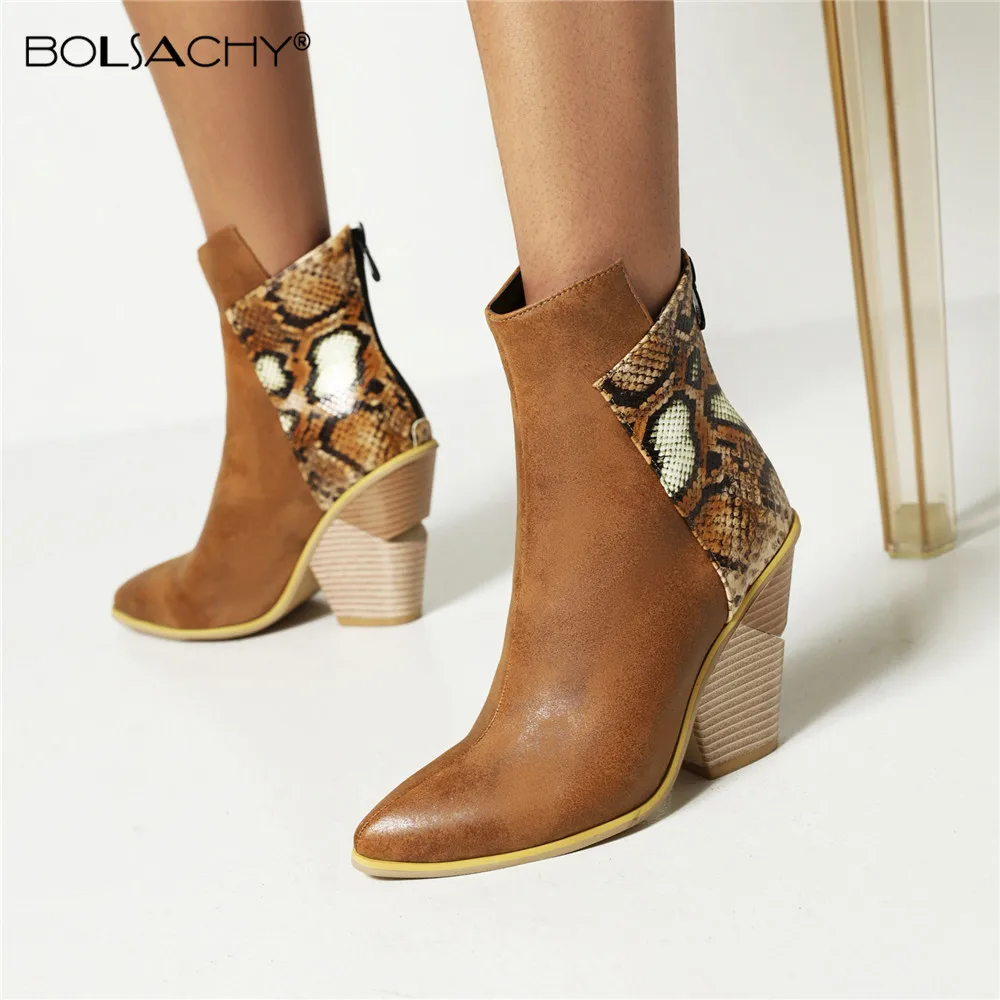 

2021 Autumn Women Boots Pu Leather Wedge High Heel Ankle Boots Winter Cowboy Boots Fashion Western Boots Woman Denim Shoes Brown