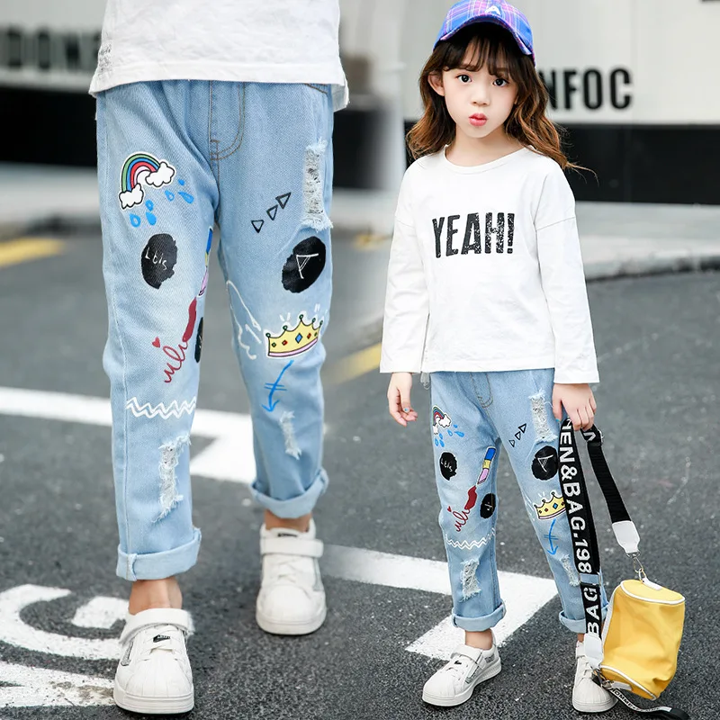 Детские рваные джинсы ACE LOVE летние детские брюки из денима с эластичным поясом и