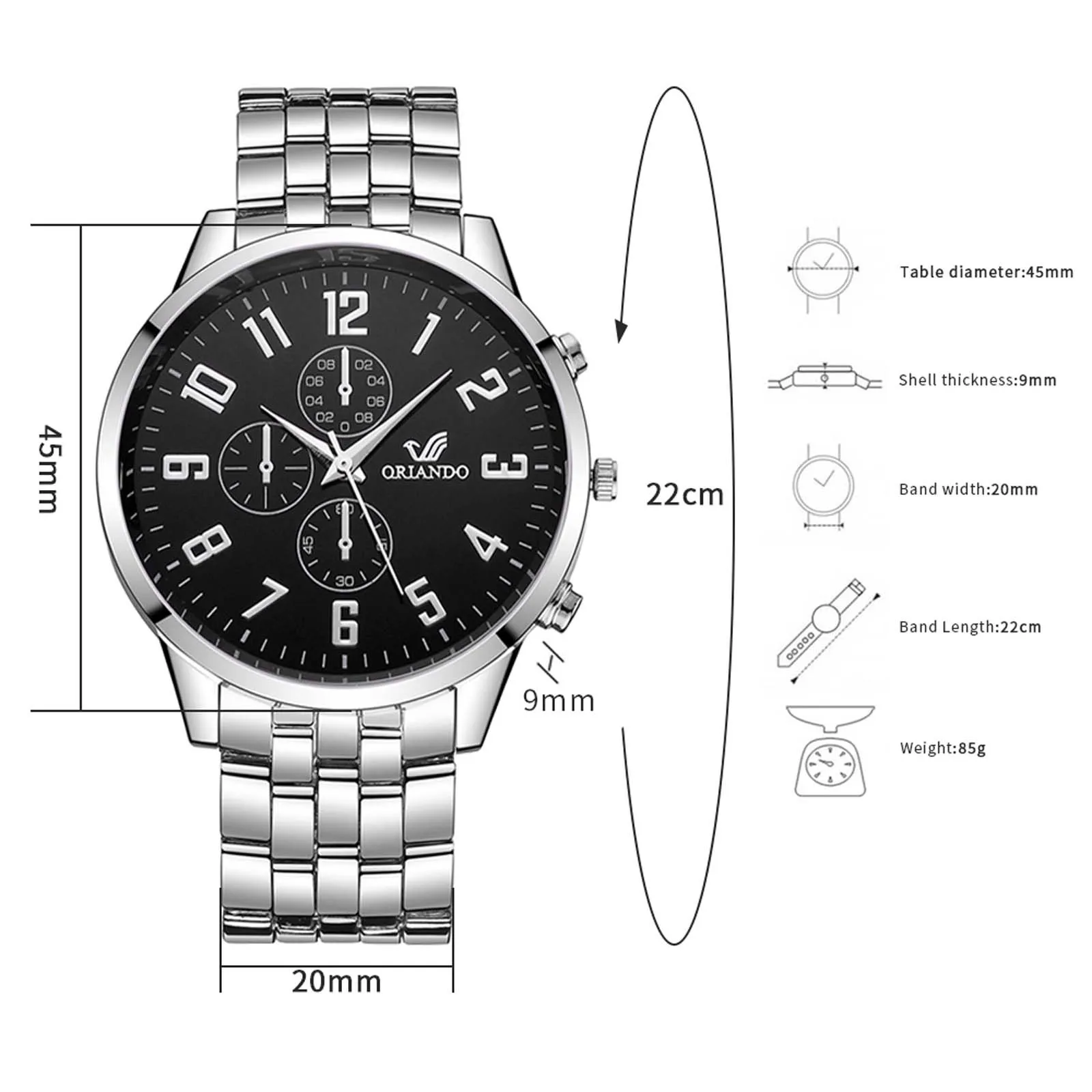 

Mens Watches Arab Numerals Three Eyes Six Stitches Simple Business Quartz Watch For Men Mesh Band Wrist Watch F3