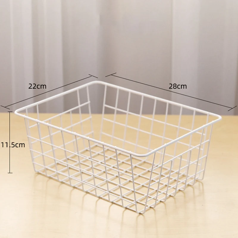 

Rectangle Metal Storage Basket Office Books Sundries Finishing Iron Baskets Kitchen Fruit Organizer Basket Bathroom Holder Rack