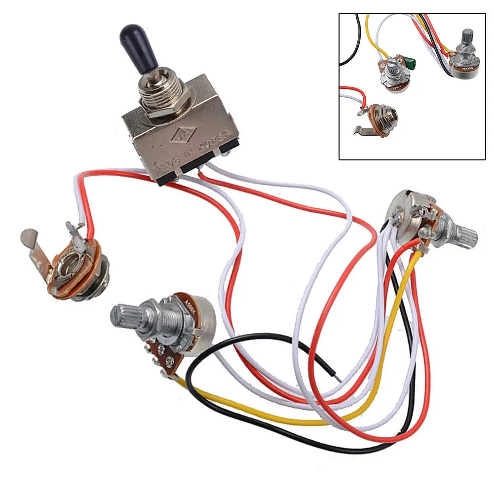 

1 Set Electric Guitar Wiring Harness Prewired Two Pickup 500K Pots 3 Way Toggle Switch Line Assembly With 18mm Shafts Basses