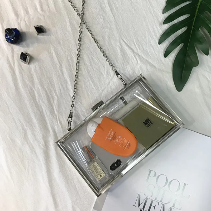 Модная акриловая прозрачная сумка женские клатчи на цепочке сумки-мессенджеры