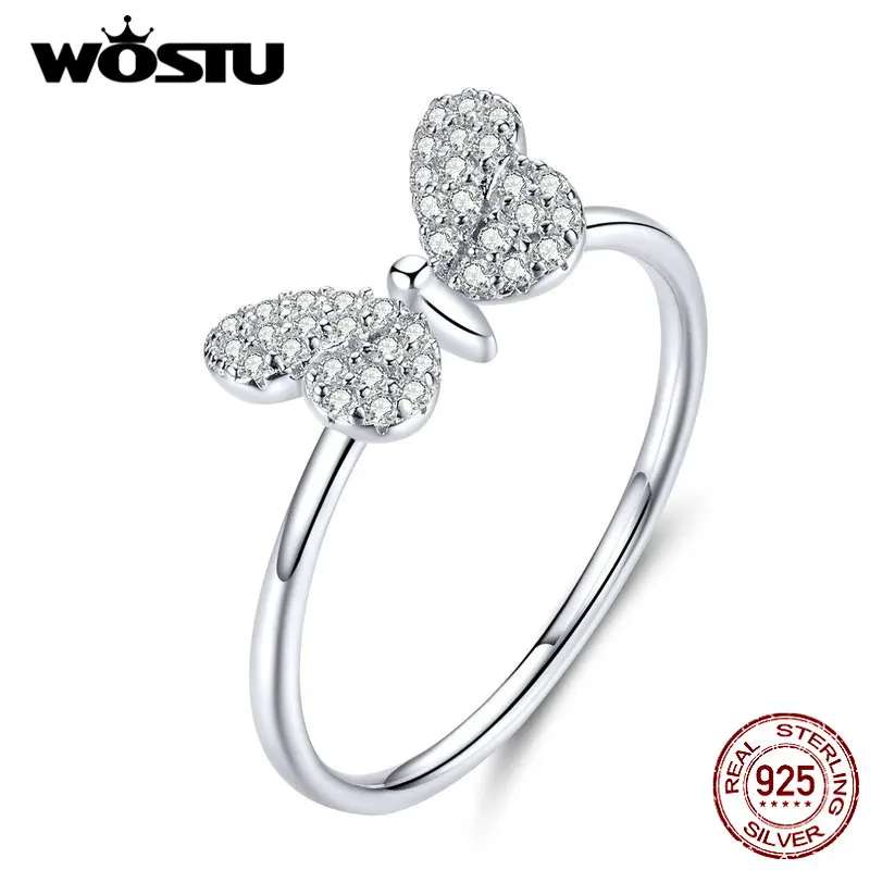 WOSTU 100% Настоящее 925 пробы серебряные кольца в виде бабочки для женщин хит продаж