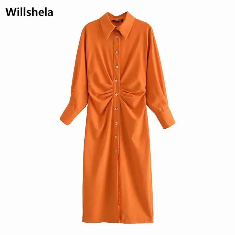 

2021 женское Плиссированное Платье-рубашка, модное платье с длинными рукавами и пуговицами на молнии сбоку, шикарное женское Повседневное пл...