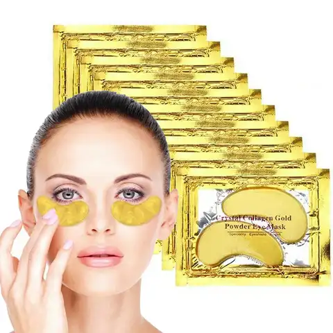 Патчи Gold Eye Mask с кристаллами коллагена 10 шт., Антивозрастные увлажняющие маски для глаз от темных кругов и припухлостей, гелевые патчи для ух...