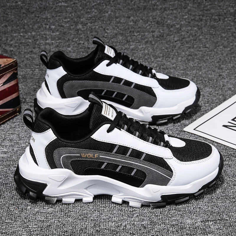 

Spring Men's Fashion Non-slip Casual Shoes Hard-Wearing Lace-up Comfortable Rubber Soft Bottom Breathable Mesh Sports Shoes