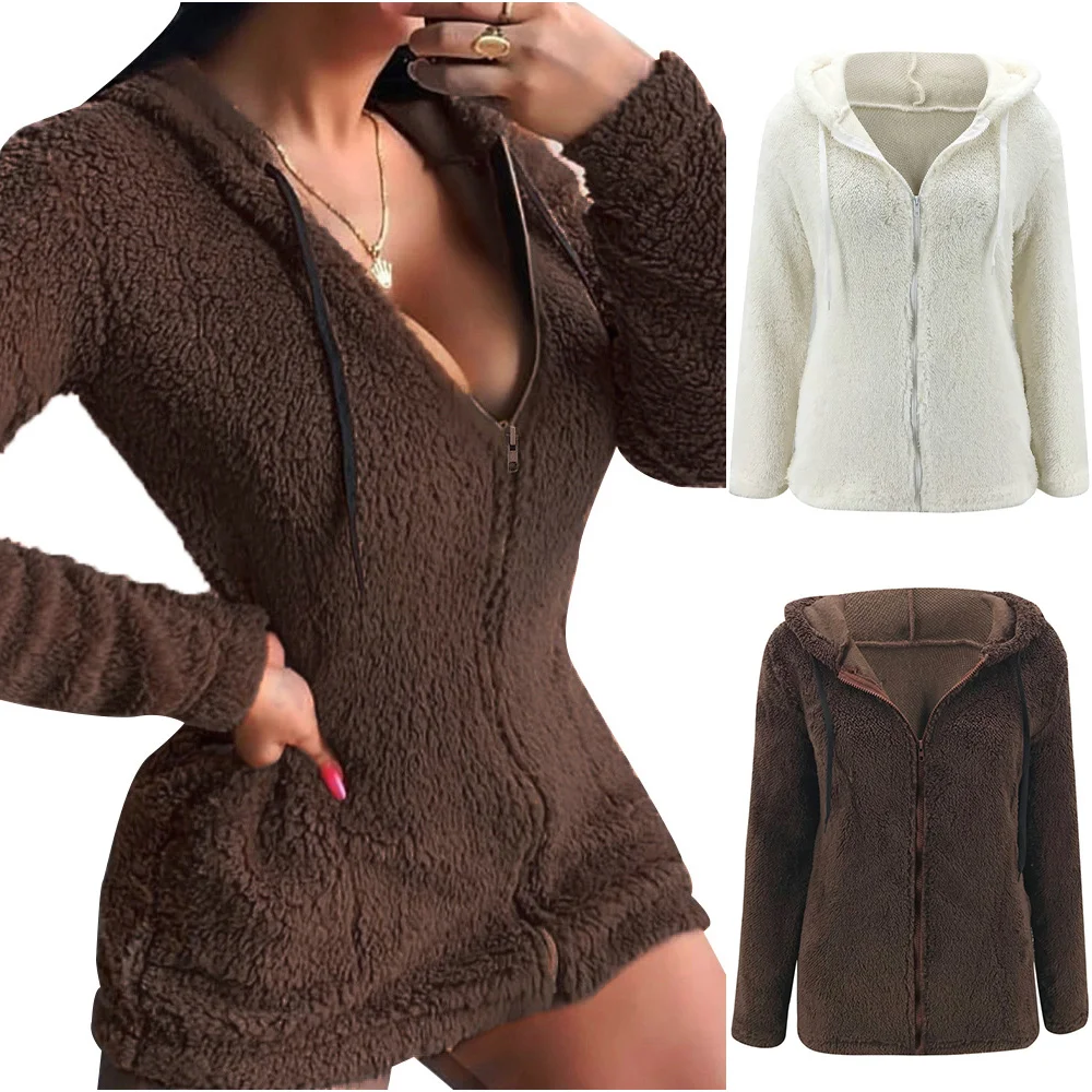 

Winter Coats for Women Fluffy Furry Fur Coat Plush Fleece Cardigan Hooded Jacket Autumn Warmer Solid Casual Overcoat