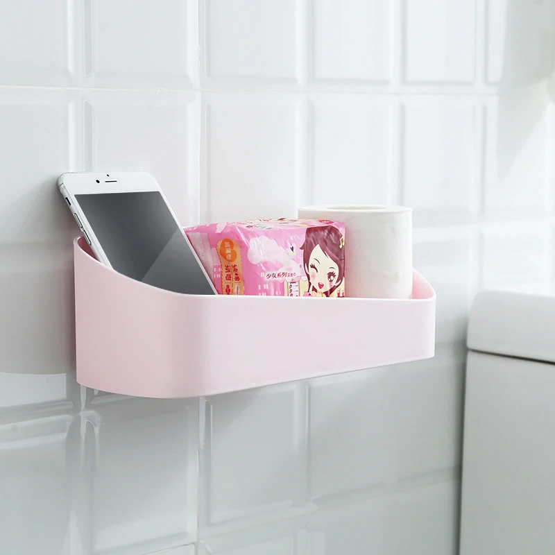 

ABS Traceless Shelf Rack Self Adhesive No Drill Wall Storage Box for Bathroom Products
