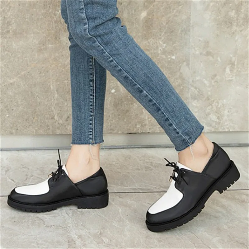 Женские туфли-оксфорды PXELENA британская обувь в стиле ретро на низком массивном