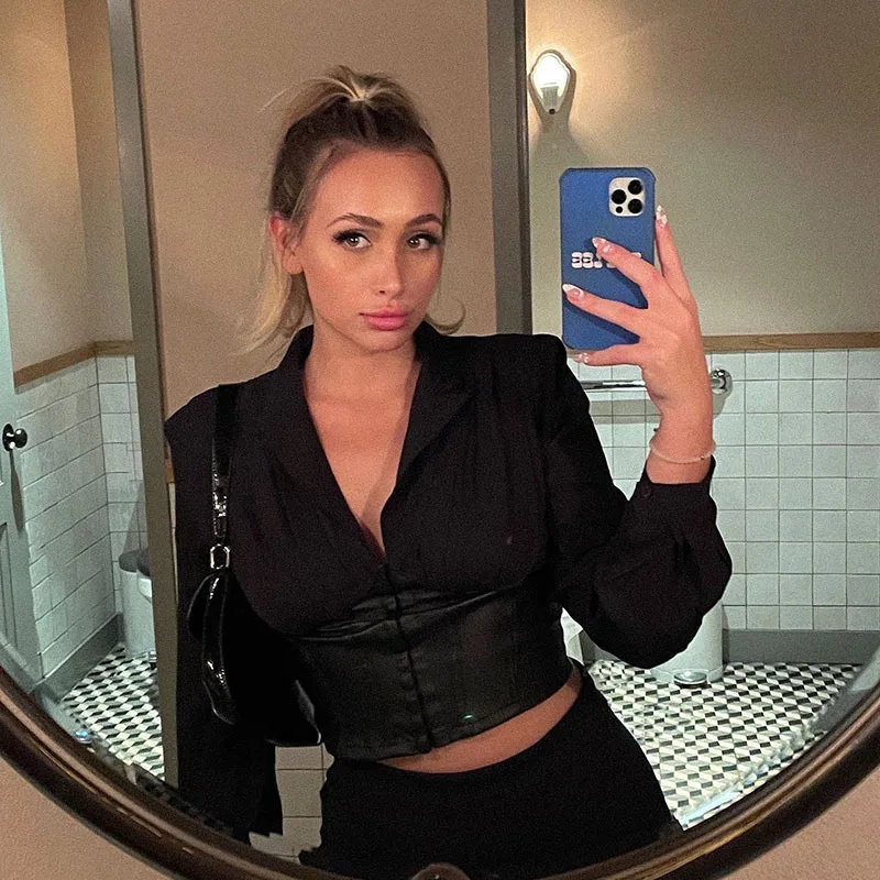 

Winter Fashion Women's Long-sleeved Suit Collar Button Cardigan Jacket Cropped Women Spring T-shirt Top All-matching Shirt Suit