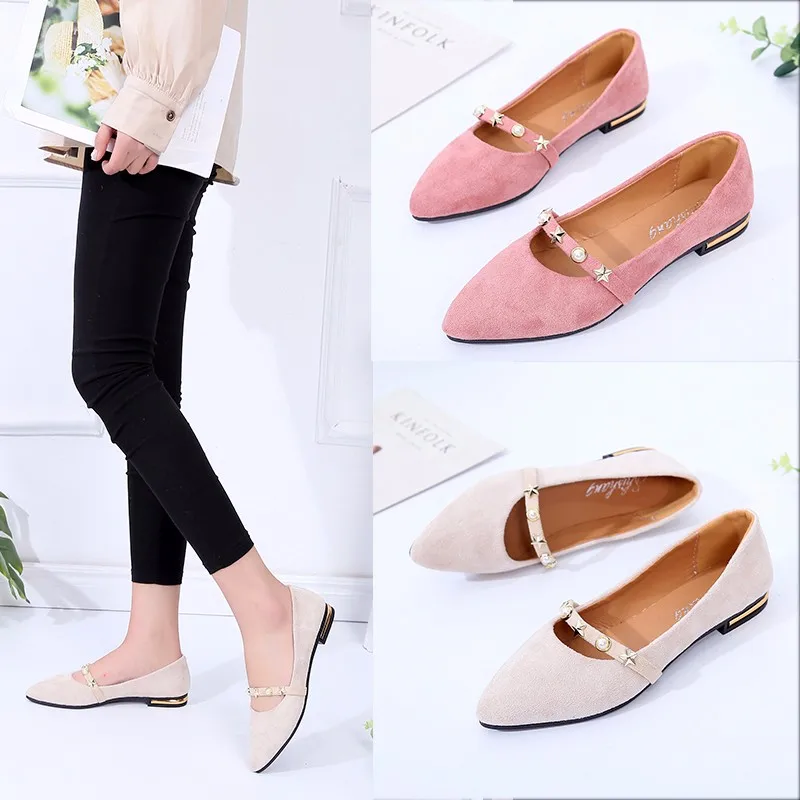 

Ladies Slip-on Pointed Toe Flat Shoes Shallow Pearl Soft Bottom Rivet Ballet Casual Sport Shoes New Flats Shoes Shoes for Women