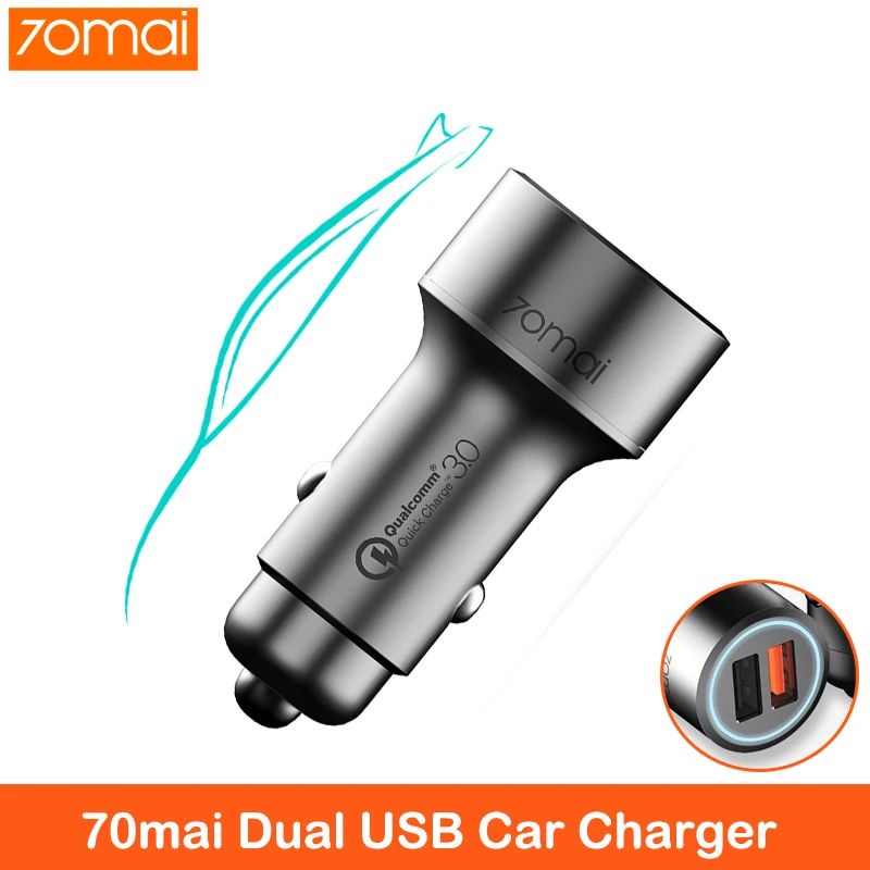Xiaomi 70mai aux usb adapter QC 3.0 Fast charge Dual USB Car Charger для автомобиля аксессуары 70 mai аксесуары