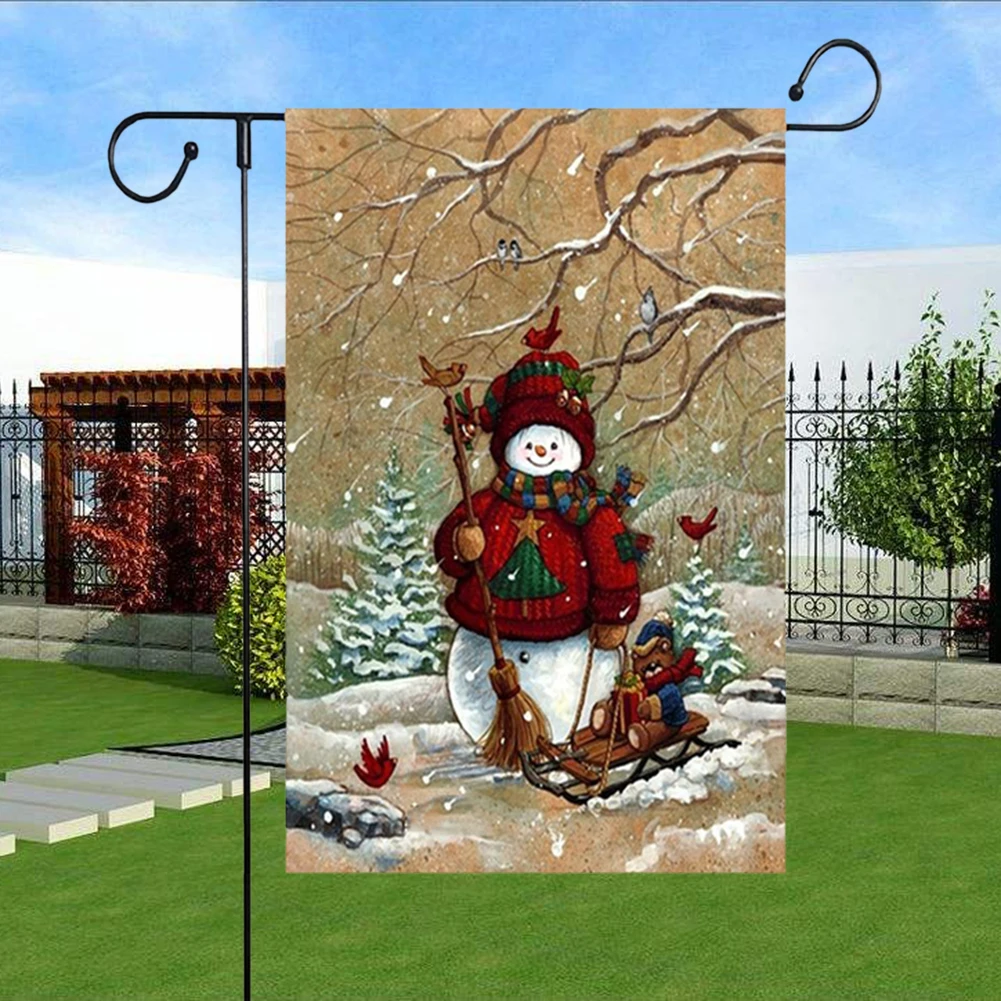 Snowman Garden Flags Rustic Christmas Burlap Double Side Outdoor Winter Signs Decorations Flag New N6 | Дом и сад
