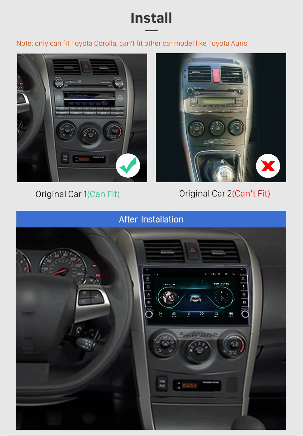 Seicane Android 9,1 Ram 2GB Автомобильный мультимедийный плеер для Toyota Corolla 2006 2007 2008 2009-2012 головное устройство радио Автомобильный gps навигатор
