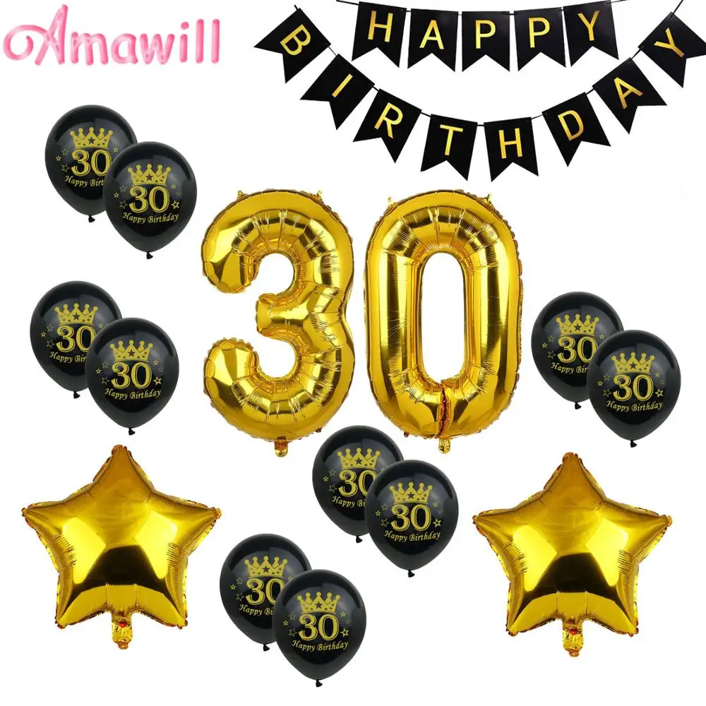 Декоративный набор Amawill для 30-го дня рождения с днем баннер номером 30 воздушные