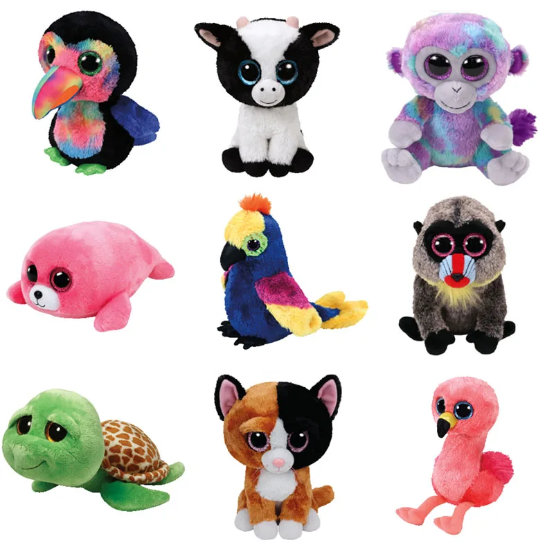 Ty Beanie Big Eyes Flamingo Mandrill Baboon Parrot Toucan Cat камуфляжная обезьяна Корова печать коллекция