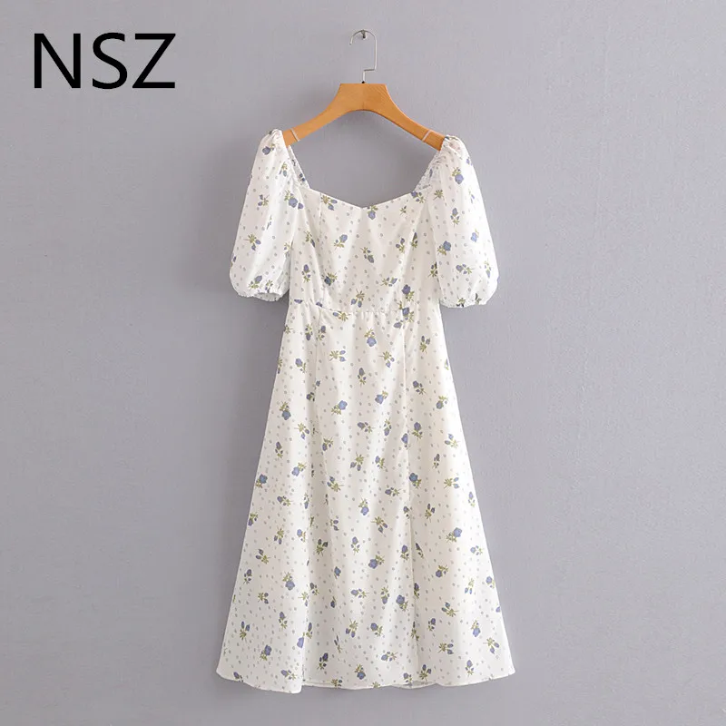 Женское платье средней длины NSZ белое элегантное ТРАПЕЦИЕВИДНОЕ ПЛАТЬЕ с