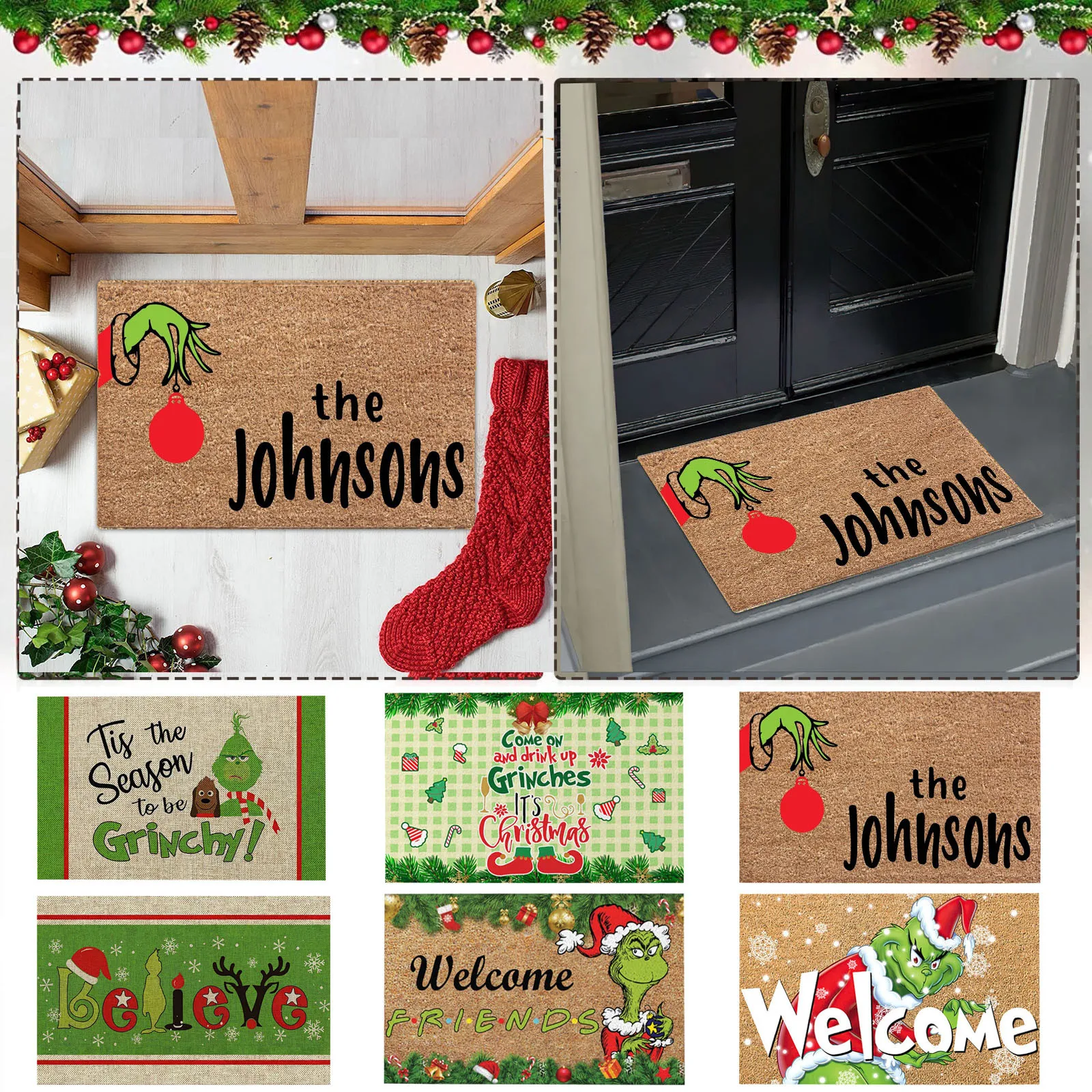 Рождественский коврик Grinch на заказ 40x60 см домашний входной противоскользящий