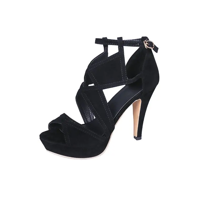 

Sandals Stiletto Heels 2021 Summer Comfort Shoes for Women Buckle Strap Espadrilles Platform Suit Female Beige Large Size Open T