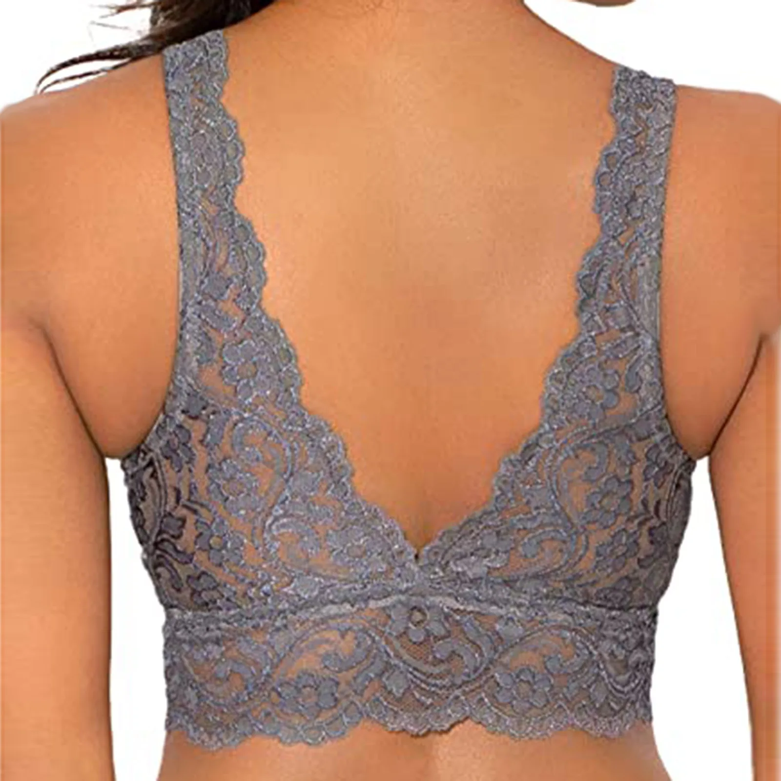 

Sexy Women's Signature Lace Unlined Underwire Bra Solid Vest Crop Wire Free Bra Lingerie Sexy V-Neck Underwear Plus Size 2XL