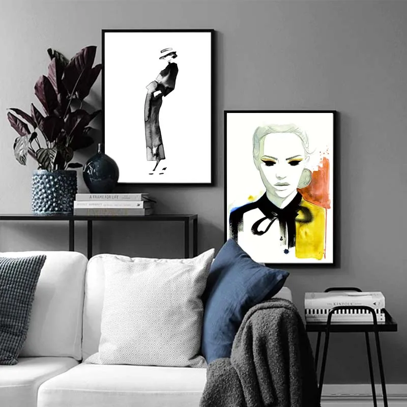 

Modern Fashion Woman Poster Abstract Figure Canvas Painting Black White Minimalist Chic Quote Picture for Living Room Home Decor