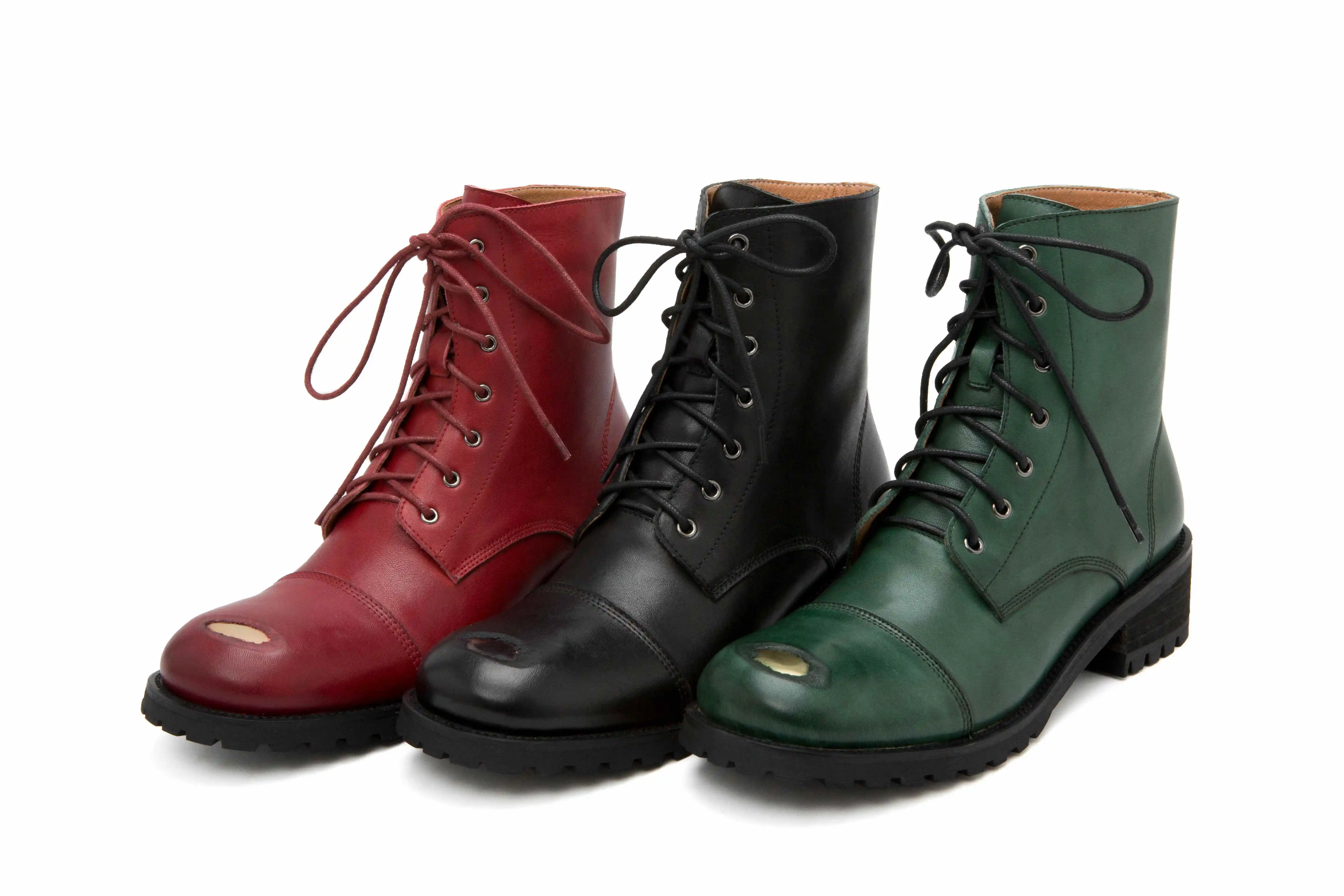 

Lenkisen vintage motorcycle boots genuine leather round toe med heels lace up soft punk winter keep warm women ankle boots L51