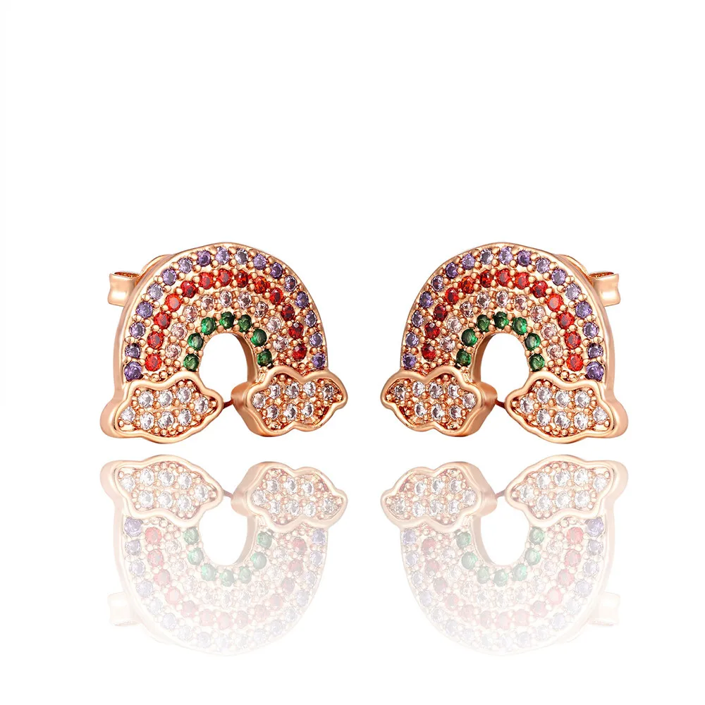 Серьги гвоздики с радужным цирконием ювелирные изделия для женщин золотые