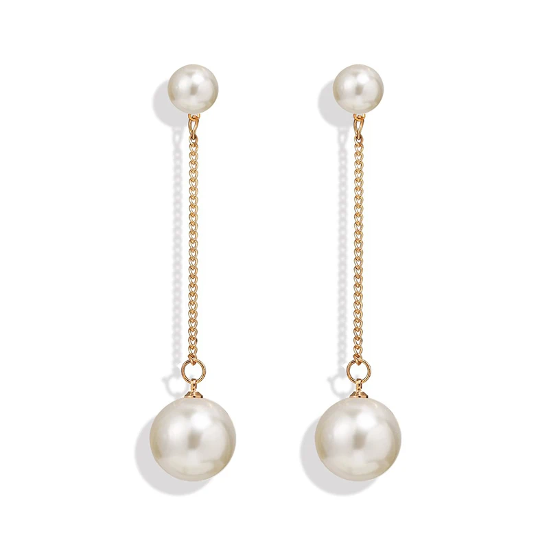 as the picture Trendy Elegant Simulated Pearls Long Dangle Earrings For Women Jewelry Pearls String Statement Drop Earrings Wedding Party Gift - Окраска металла: as the picture