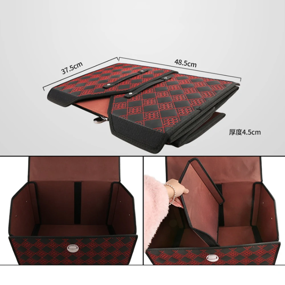 

PU Leather Trunk Organizer Box Storage Bag Folding Car Trunk Stowing Tidying With Metal Lock