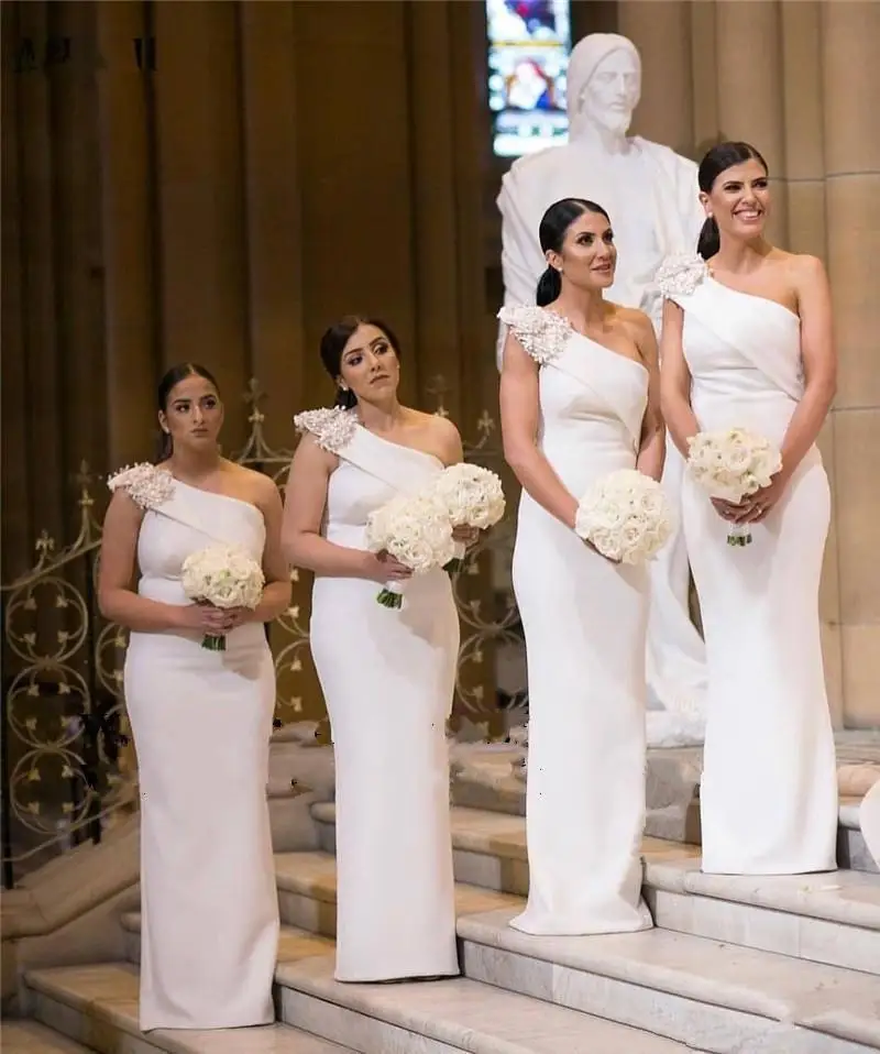 

Elegant One Sholulder Mermaid Bridesmaid Dresses Long Handmade Flower Plus Size Dubai Arabic Maid of Honor Wedding Guest Evening