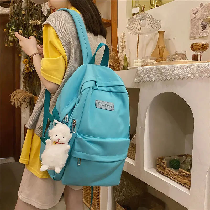 

Teenage Girls School Bags Student Backpack Women green Nylon Solid High Schoolbag Large