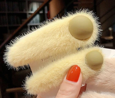 2 pcs yellow 2 шт./компл. в Корейском стиле зимние плюшевая повязка для волос Аксессуары Сладкий бала для девочек Для женщин из искусственного меха в виде капли воды, заколка для волос, заколки для девочек заколки для волос - Цвет: 2 pcs yellow