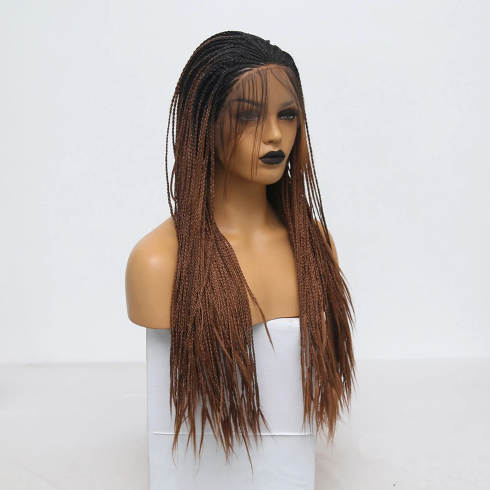 Imeya Synthetic Lace Front braid Wigs High Temperature Heat Resistant Fiber Ombre Brown Micro Braided Wigs For Women